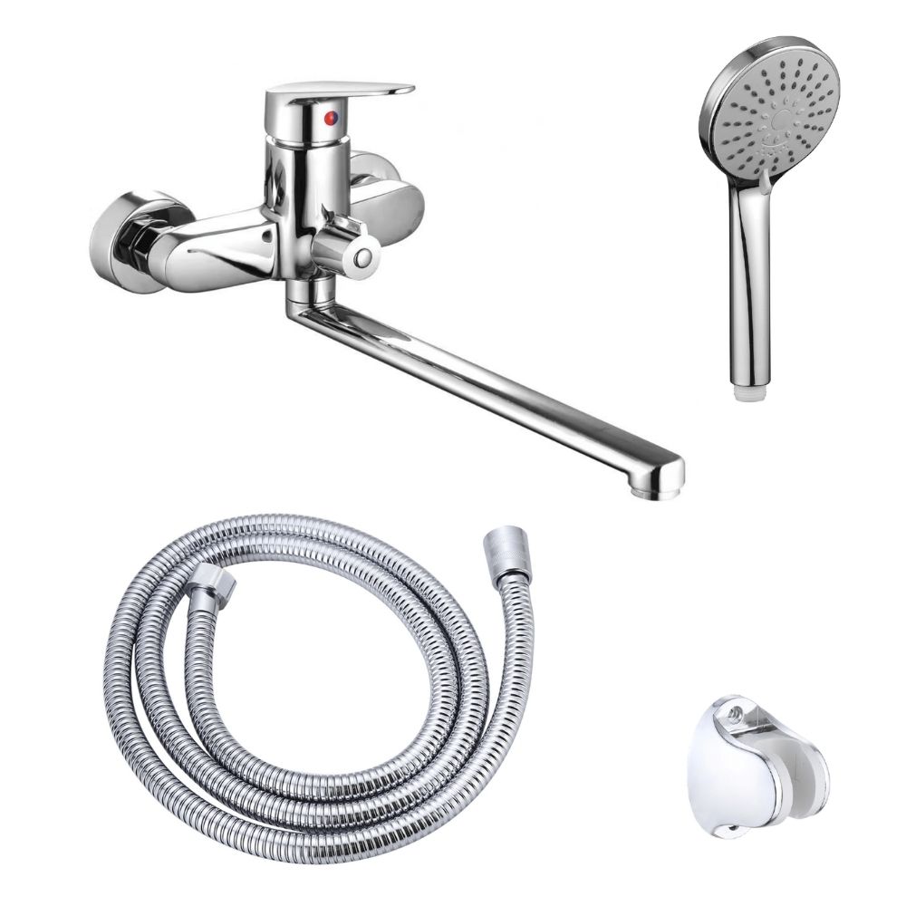 Set baterie cadă, pipă mobilă, cu pară și furtun, Aquafix - 501, crom